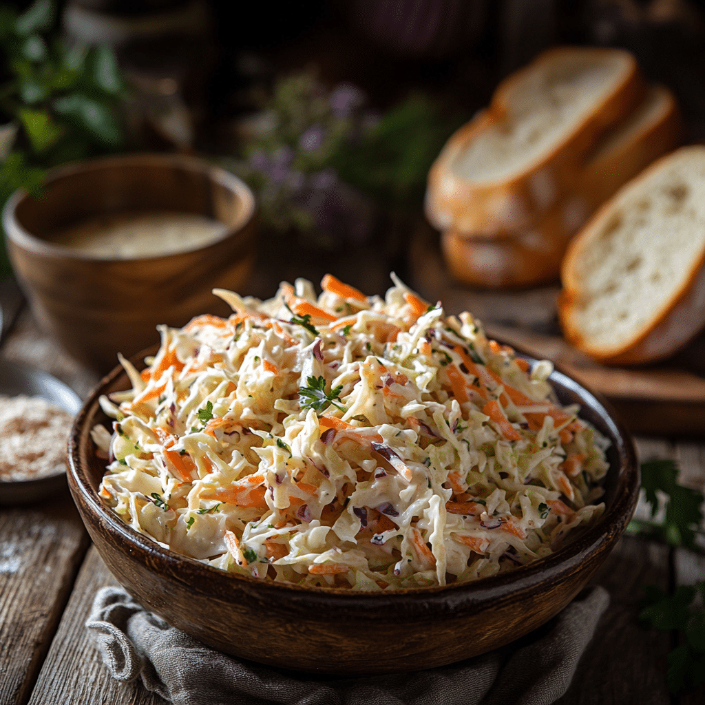 Irish coleslaw recipe creamy cabbage and carrot salad in rustic bowl